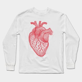 red human heart with geometric mesh pattern Long Sleeve T-Shirt